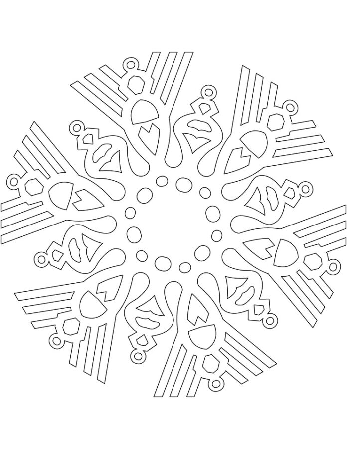 Printable coloring book of an advanced snowflake