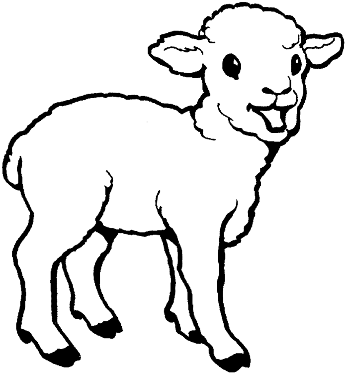 Coloring sheet of a cheerful lamb with ears popping off