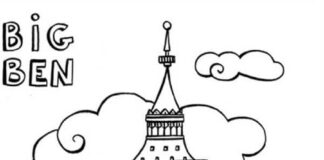 Printable English big ben clock Great Britain coloring page