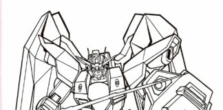 kolorowanka wielki robot z mieczem z bajki Gundam