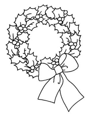 Christmas Wreath coloring book with bow printable and online