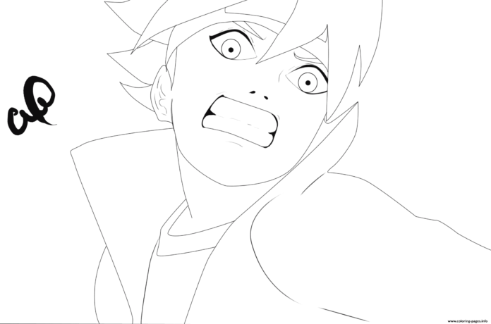 coloring page of the pissed off cartoon character Boruto