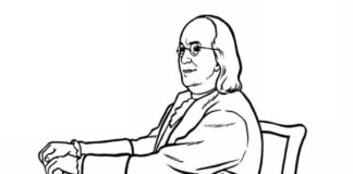 coloring page educated man sits in chair - Benjamin Franklin