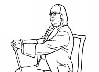 coloring page educated man sits in chair - Benjamin Franklin