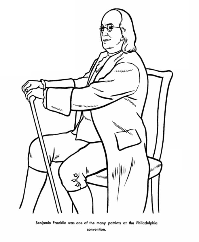 omalovánky vzdělaného muže sedícího v křesle - Benjamin Franklin