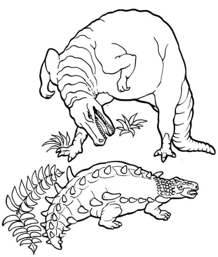 coloring book of a startled ankylosaurus