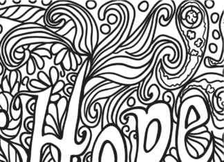 coloring book of patterns and the word HOPE