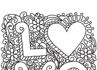 coloring book of patterns and the word LOVE
