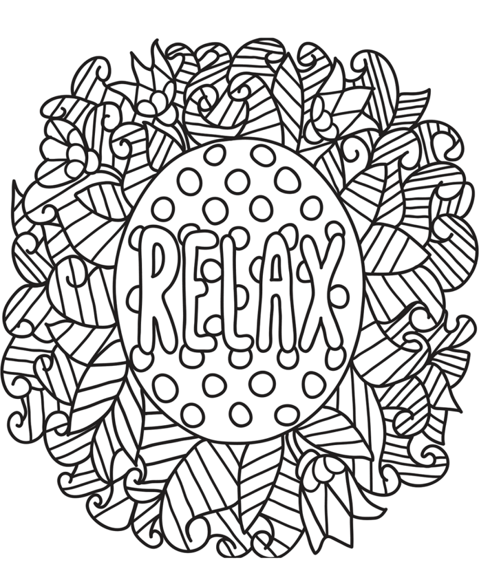 RELAX coloring book patterns and lettering