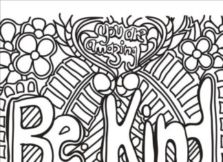 coloring book patterns and the word be kind
