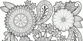 feuille de coloriage avancée avec des fleurs avec des motifs