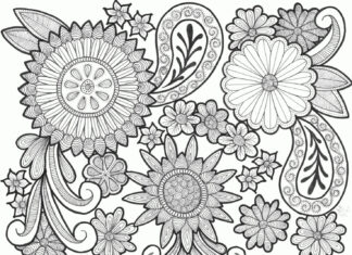 foglio da colorare avanzato con fiori con disegni