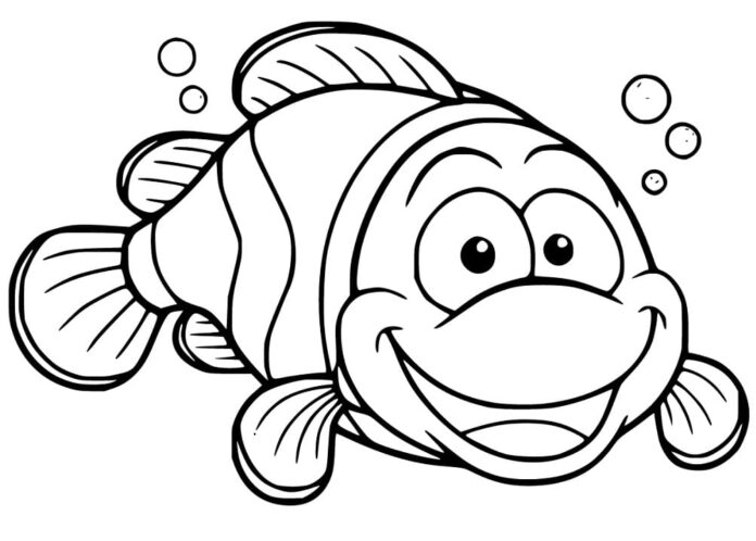 libro da colorare di un pesce pagliaccio felice