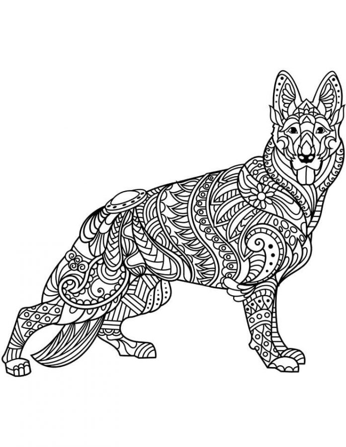 farvelægning glad schæferhund Mosaik
