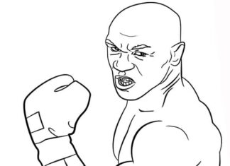 pagina da colorare di Mike Tyson, lottatore sul ring della boxe