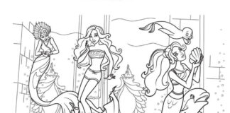 Printable coloring book of surprised characters from Barbie