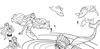 printable coloring book of surprised characters from barbie mermaid fairy tale