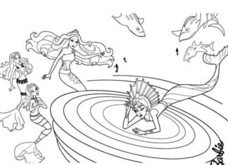 feuille de coloriage imprimable des personnages de contes de fées surpris de barbie mermaid