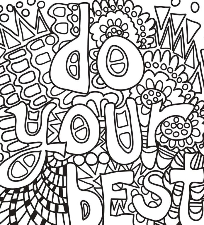 hoja para colorear con dibujos y las palabras do your best
