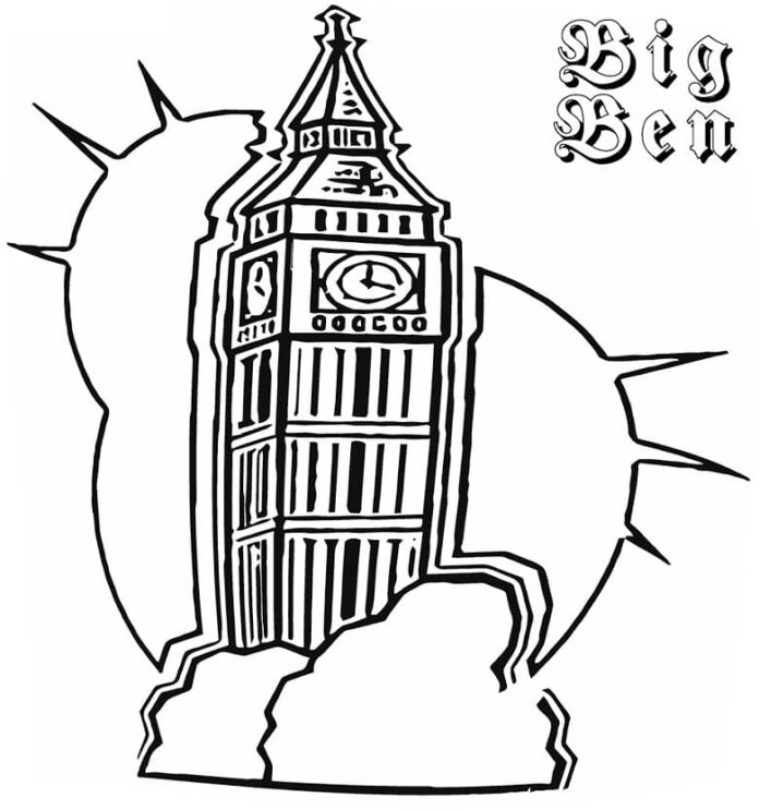 kolorowanka zegar w słońcu Big Ben
