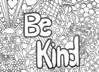 des pages à colorier avec le mot "be kind" (sois gentil)