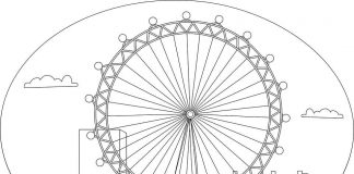Färgbok för London Eye Ferris wheel som kan skrivas ut
