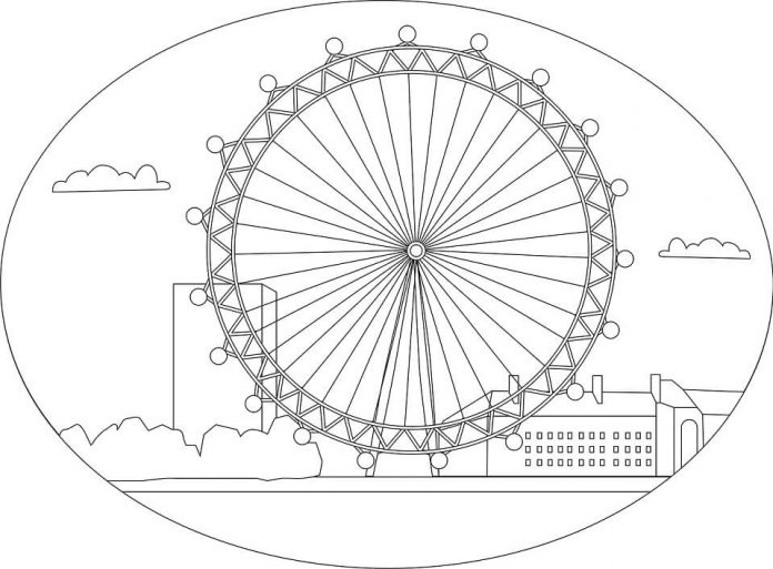 Färgbok för London Eye Ferris wheel som kan skrivas ut
