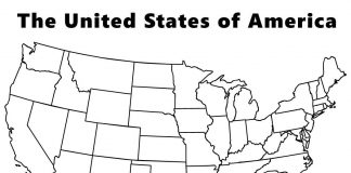 omaľovánka 50 štátov Ameriky - rozdelenie na štáty mapy USA
