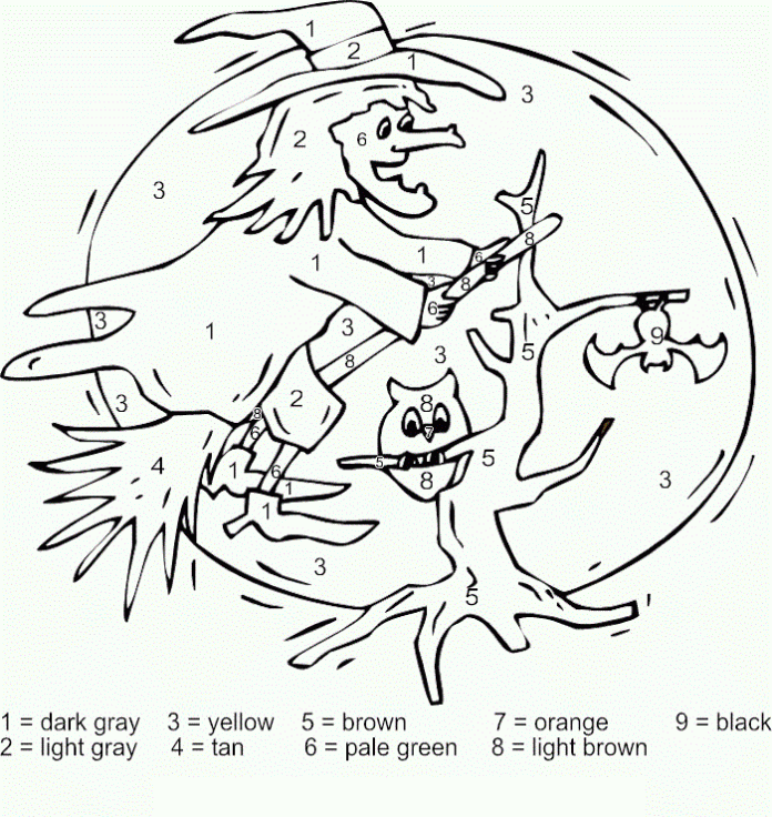 Färgblad Baba Yaga enligt instruktionerna i siffrorna