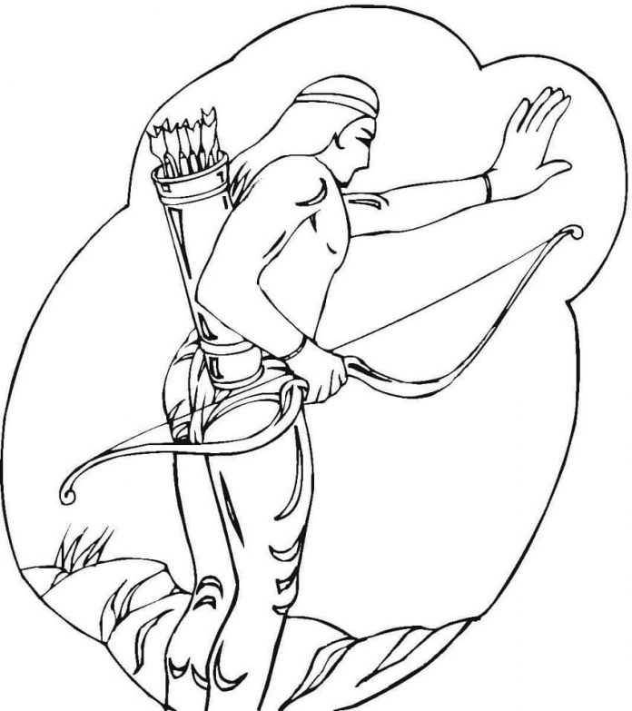 Coloring sheet Indian shoots with a bow