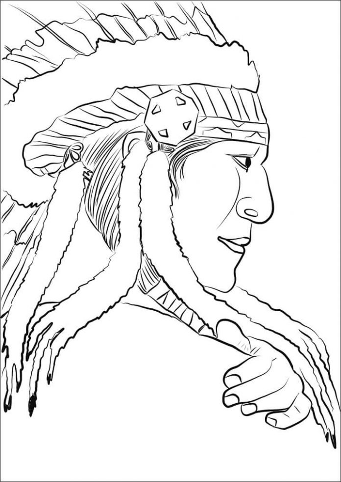 アメリカン・インディアンの印刷用カラーリングシート