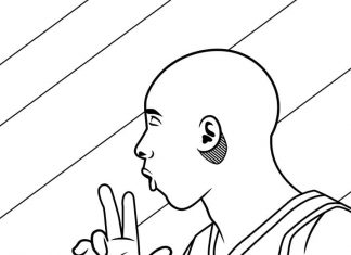 Coloring page of Kobe in a basketball jersey