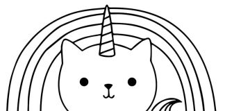 Libro da colorare stampabile del gatto unicorno per bambini