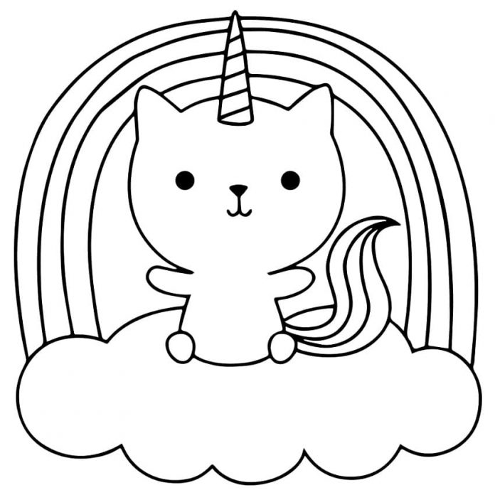 kolorowanka Kot Jednorożec na chmurce do druku dla dzieci