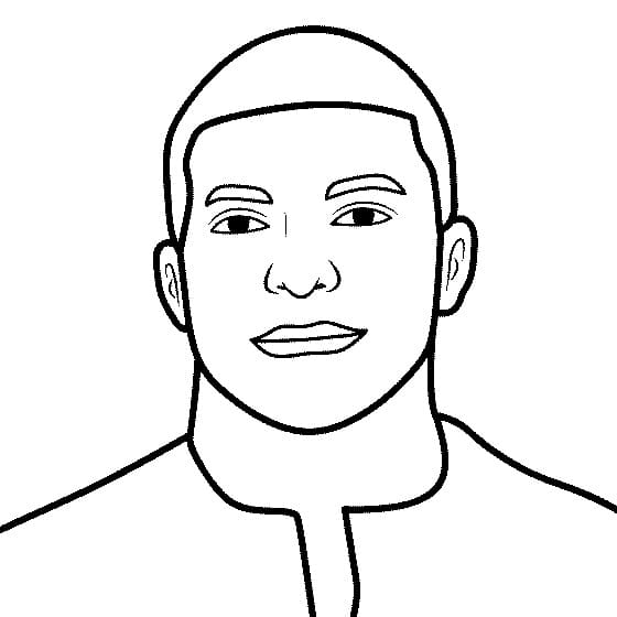 Printable coloring book of Kylian Mbappe before an interview