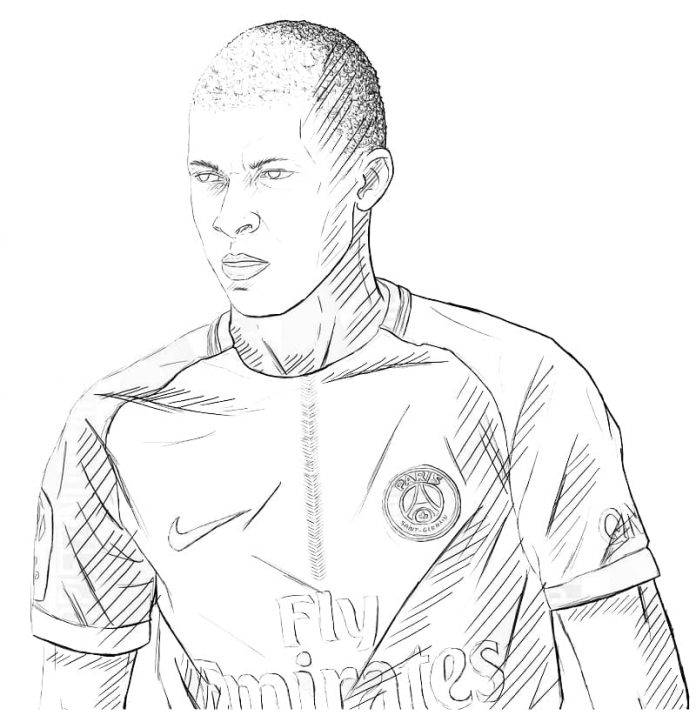 Printable coloring book of Kylian in player's outfit