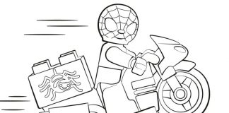 Ausmalbild Lego duplo spider man auf einem Motorrad