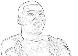 Printable coloring book of Mbappe before a PSG match