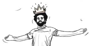Printable coloring sheet of Mohamed Salah wearing a crown