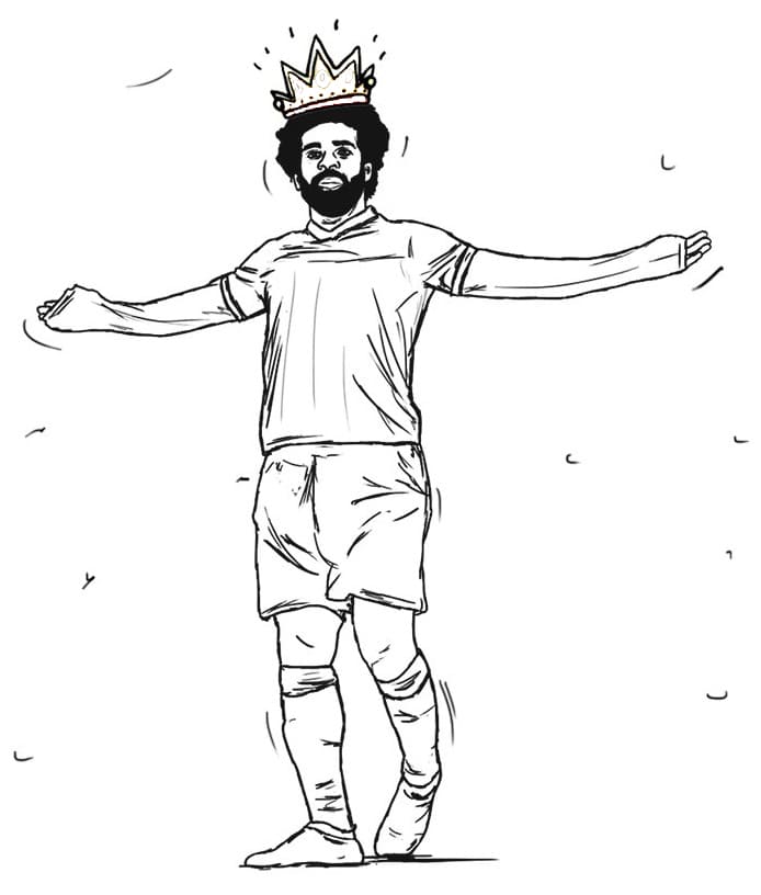 Printable coloring sheet of Mohamed Salah wearing a crown