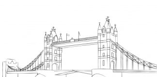 Nyomtatható színezőkönyv a London Bridge - Tower Bridge-ről