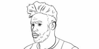 Coloring sheet of Neymar running on the pitch