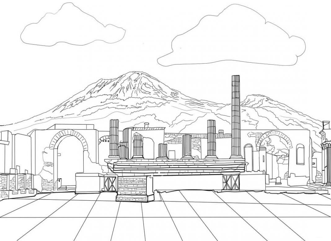 Pompeii and Vesuvius coloring book to print and online