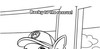 Färgblad Rocky på basen av Paw Patrol