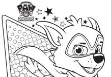 Coloring book Rocky jumps off the screen - Paw Patrol cartoon for kids