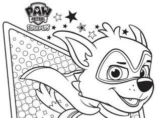 Livro de colorir Rocky salta da tela - Paw Patrol cartoon para crianças