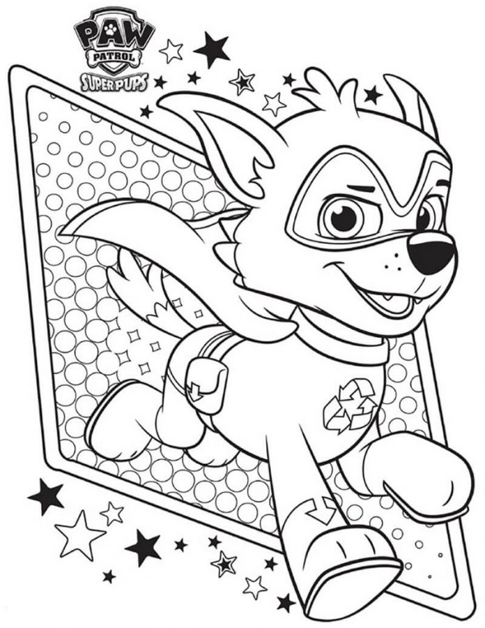 Coloring book Rocky jumps off the screen - Paw Patrol cartoon for kids