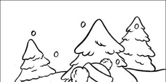 Printable coloring book Rudolf cuts down a tree with his grandfather