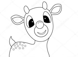 Página de coloração Rudolph do desenho animado para impressão infantil