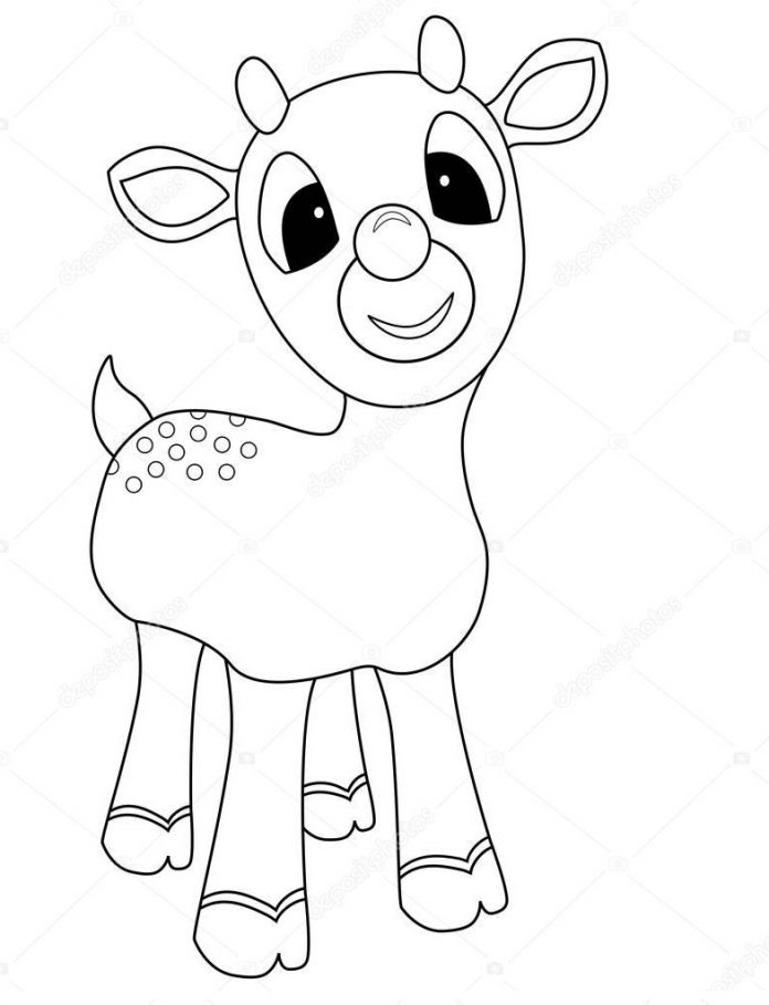 Página de coloração Rudolph do desenho animado para impressão infantil
